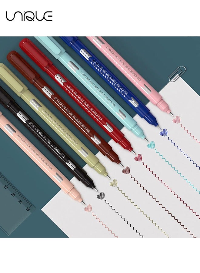 Unique 8Pcs Colored Curve Pens, Dual Tip Pens with 6 Different Curve Shapes & 8 Colors Fine Tips, Planner Pens For Writing Journaling Note Taking Drawing Scrapbook Art School Supplies - Image 4