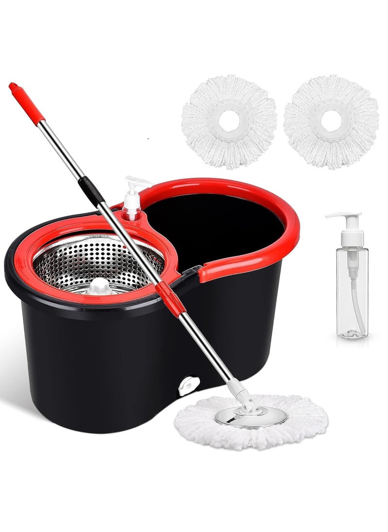 MAKS & CO. - Zarish Home Spin Mop and Bucket with Wringer Set – 2 Microfiber Washable Mop Heads, Wet and Dry Use for Wall, Hardwood, Laminate, and Tile – Black and Red - Image 1