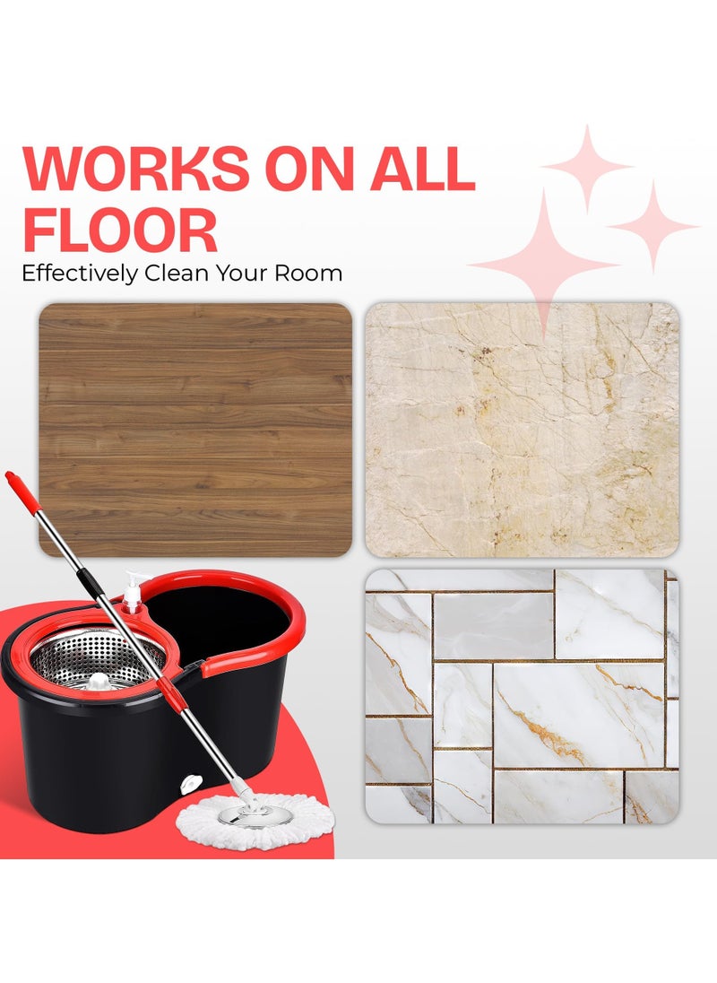 MAKS & CO. - Zarish Home Spin Mop and Bucket with Wringer Set – 2 Microfiber Washable Mop Heads, Wet and Dry Use for Wall, Hardwood, Laminate, and Tile – Black and Red - Image 1