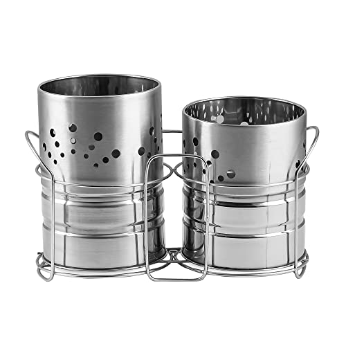 ANIAN Stainless Steel 2-Compartment Cutlery Holder | Self-Draining Utensil Organizer for Kitchen | Spoon, Fork, Knife and Chopstick Stand (Silver) - Image 1