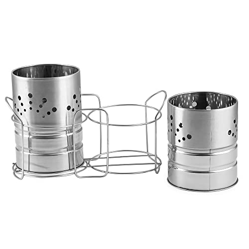 ANIAN Stainless Steel 2-Compartment Cutlery Holder | Self-Draining Utensil Organizer for Kitchen | Spoon, Fork, Knife and Chopstick Stand (Silver) - Image 5