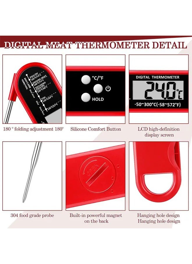 Lemon Meat Thermometer Digital, for Grilling and Cooking, Waterproof Ultra-Fast Instant Read Food thermometers with Backlight & Calibration for Kitchen, Deep Fry, BBQ, Grill LCD(Red)  - Image 2
