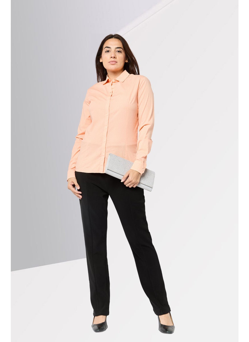 Harmont & Blaine - Women Spread Collar Brand Logo Shirt, Orange - Image 1