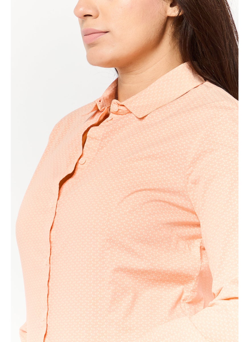 Harmont & Blaine - Women Spread Collar Brand Logo Shirt, Orange - Image 1