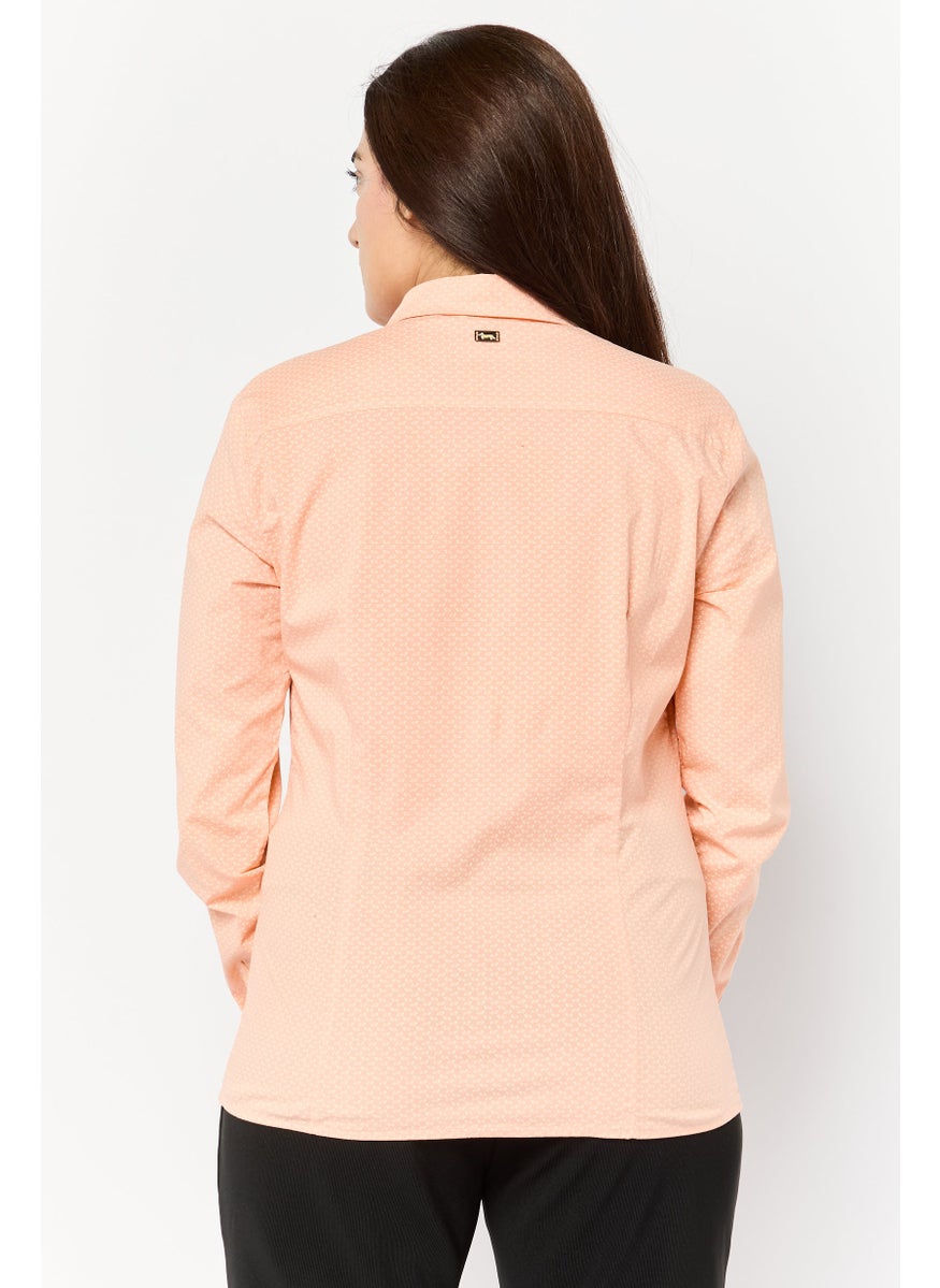 Harmont & Blaine - Women Spread Collar Brand Logo Shirt, Orange - Image 1