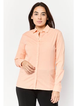 Women Spread Collar Brand Logo Shirt, Orange
