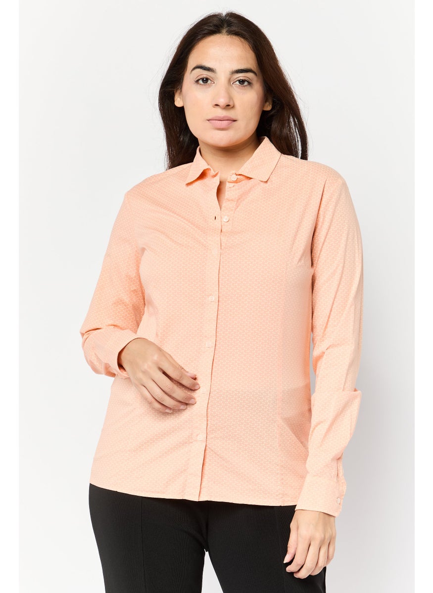 Harmont & Blaine - Women Spread Collar Brand Logo Shirt, Orange - Image 1