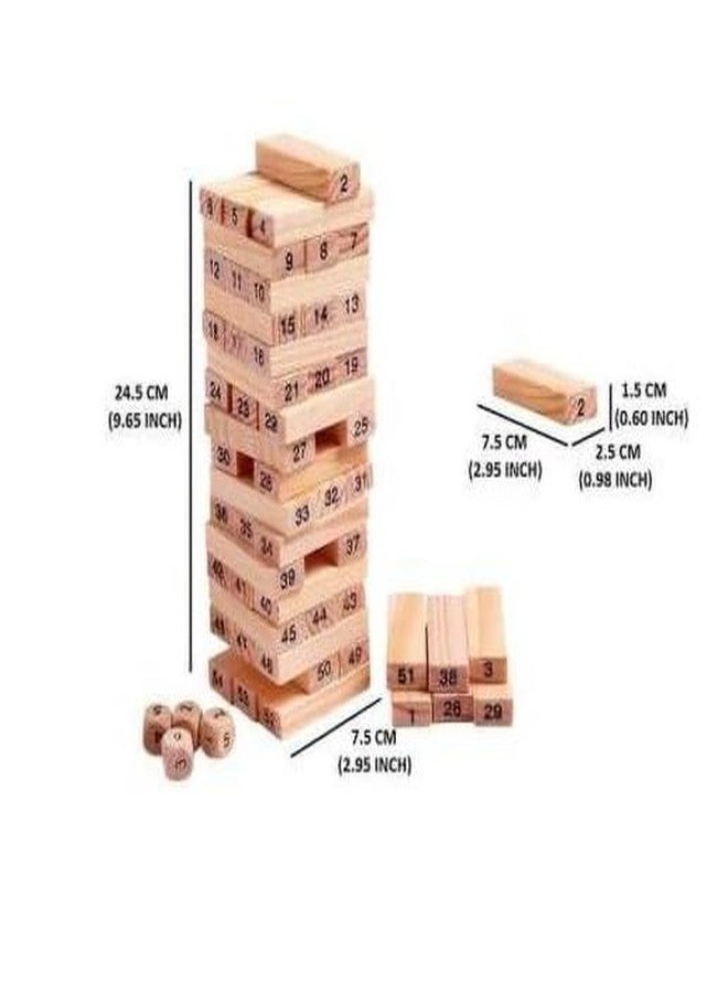 ISTOSY 51 Pcs Wooden Blocks with 4 Dices Stacking Toys Educational Puzzle Challenging Maths Game Tumbling Tower Game or Kids and Adults - Image 2