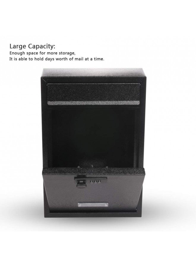 KYODOLED Locking Wall Mount Mailbox, Mail Boxes with Combination Lock for Outside, Security Drop Box with Code,12.4H x 8.54L x 3.35W Inches, Black - Image 3