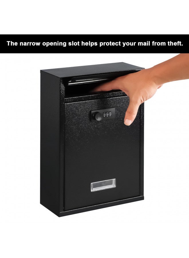 KYODOLED Locking Wall Mount Mailbox, Mail Boxes with Combination Lock for Outside, Security Drop Box with Code,12.4H x 8.54L x 3.35W Inches, Black - Image 4