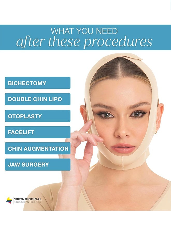 ملابس ضغط ليبو لتنحيف الوجه وحزام الذقن منتونيرا بوستكيرورجيكا للوجه (بيج، مقاس XL) - Image 3