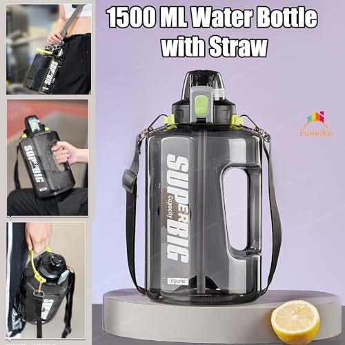 Funeiko Polypropylene Sports Water Bottle - Large Capacity Protein Shaker, Leakproof 1.5 L Gallon For Gym, BPA Free, Multicolor - Image 5