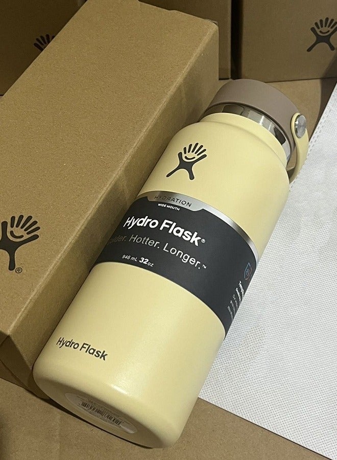 هايدرو فلاسك ( 32oz 946ml ) واسعة الفم مانعة للتسرب والعزل الحراري الفولاذ المقاوم للصدأ الترمس كأس مع سترو الغطاء ، يمكن أن تعمل في المدرسة ، والقيادة ، والسفر والرياضة شرب المشروبات الساخنة والشاي والقهوة - Image 2