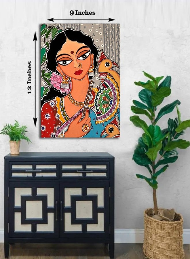 Sikhash لوحات قماشية فنية تقليدية من سيخاش، الفن الديني، رادها كريشنا، لوحة كريشنا، مادوباني، فن كاليغات، فن راجاستان، لوحة غير مؤطرة لغرفة المعيشة بوجا غار، مقاس 12 × 9 بوصة.A144 - Image 4