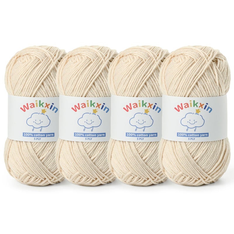 Waikxin Fluffy Cotton Yarn for Crocheting - 524.9yds / 7.05oz Baby Yarn for Crocheting Soft - 100% Milk Cotton Yarn 5 Ply Crochet Amigurumi Yarn for Crafts&Puzzle/Socks/Hats(4 Beige) - Image 1