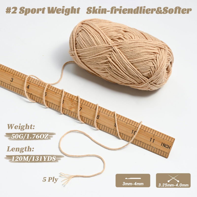 Waikxin Fluffy Cotton Yarn for Crocheting - 524.9yds / 7.05oz Baby Yarn for Crocheting Soft - 100% Milk Cotton Yarn 5 Ply Crochet Amigurumi Yarn for Crafts&Puzzle/Socks/Hats(4 Beige) - Image 2
