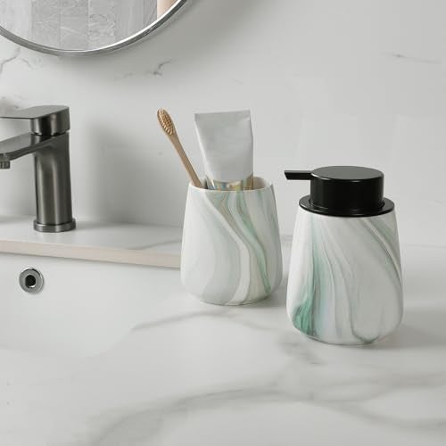 Eyrozia Marble Green Toothbrush Holder for Bathroom - Ceramic Tooth Brushing Holders, Toothbrush Cup, Toothpaste Organizer for Bathroom Countertop, Makeup Brush Holder, Pen Holder for Home Desktop Storage - Image 5