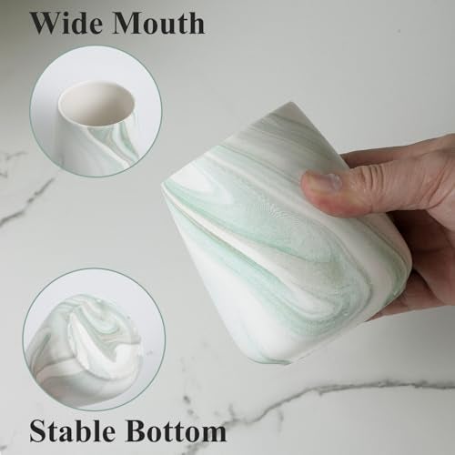 Eyrozia Marble Green Toothbrush Holder for Bathroom - Ceramic Tooth Brushing Holders, Toothbrush Cup, Toothpaste Organizer for Bathroom Countertop, Makeup Brush Holder, Pen Holder for Home Desktop Storage - Image 2