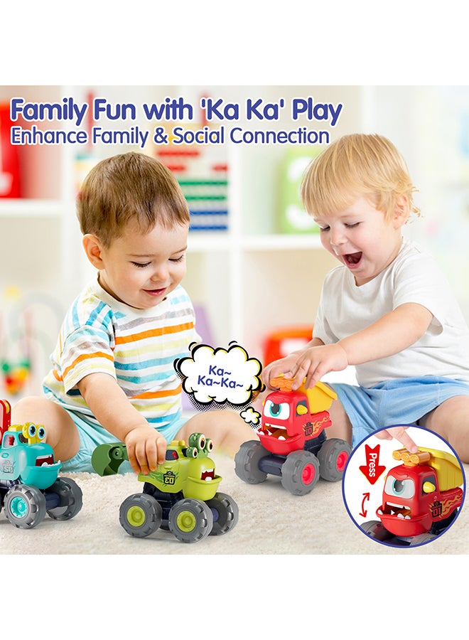 HOLA Fun Monster Construction Truck Set for Toddlers – 3 PCS Pull Back Vehicles, Crane, Dump Truck & Excavator, Movable Parts, Durable Push and Go Monster Trucks, Ages 12M+, Multicolor - Image 5