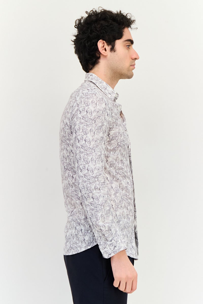 JACK & JONES Men Regular Fit Paisley Pattern Long Sleeve Shirt, Multicolor - Image 3