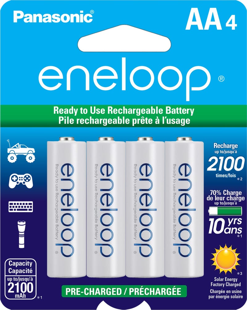Eneloop Panasonic BK-3MCCA4BA AA 2100 Cycle Ni-MH Pre-Charged Rechargeable Batteries, 4-Battery Pack - Image 1