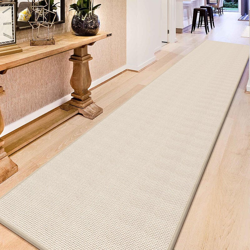 GOYLSER 12 Foot Kitchen Floor Runner Kitchen Sink Floor Mat with Rubber Backed, Absorbent Laundry Room Mat, Beige Hall Runner Long Non Slip - Image 1