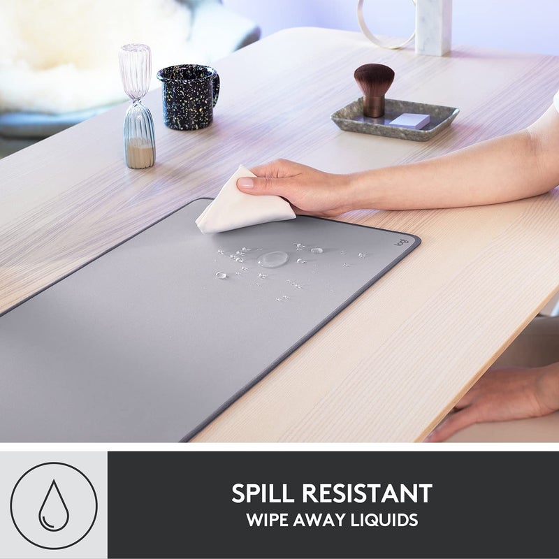 Logitech Desk Mat - Studio Series, Multifunctional Large Desk Pad, Extended Mouse Mat, Office Desk Protector with Anti-slip Base, Spill-resistant Durable Design, in Mid-Grey - Image 3