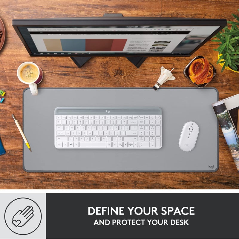 Logitech Desk Mat - Studio Series, Multifunctional Large Desk Pad, Extended Mouse Mat, Office Desk Protector with Anti-slip Base, Spill-resistant Durable Design, in Mid-Grey - Image 2