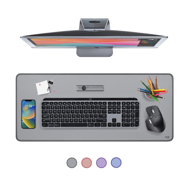 Logitech Desk Mat - Studio Series, Multifunctional Large Desk Pad, Extended Mouse Mat, Office Desk Protector with Anti-slip Base, Spill-resistant Durable Design, in Mid-Grey - Image 1