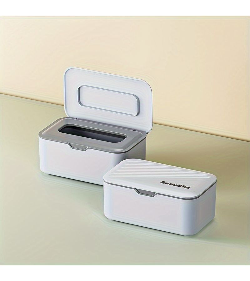 Gray Multi Purpose Tissue and Wet Wipe Holder With Secure Seal Cover Dust Proof Plastic Organizer for Home Office - Image 1