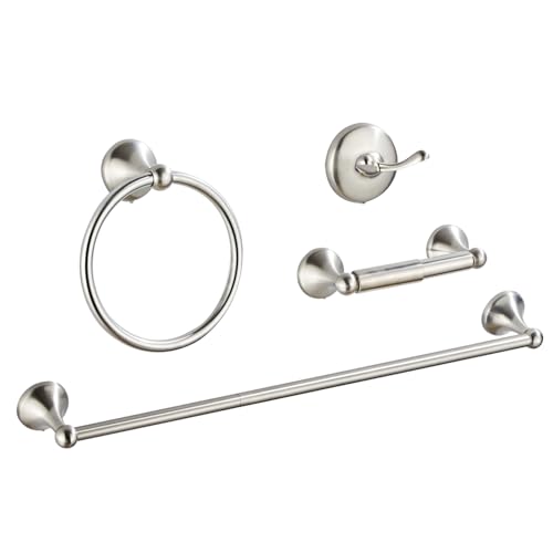 AGKXHDEC 4-Piece Bathroom Hardware Set: Brushed Nickel Bathroom Accessory Set, Towel Bar,Towel Ring,Toilet Paper Holder,Robe Hook, Wall Mounted,Optional Install Longer or Shorter Towel bar - Image 1