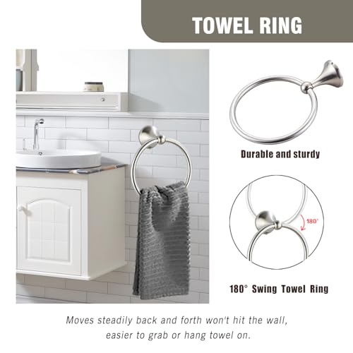 AGKXHDEC 4-Piece Bathroom Hardware Set: Brushed Nickel Bathroom Accessory Set, Towel Bar,Towel Ring,Toilet Paper Holder,Robe Hook, Wall Mounted,Optional Install Longer or Shorter Towel bar - Image 4