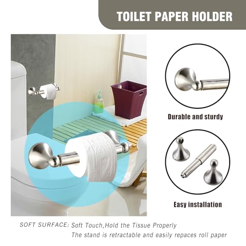 AGKXHDEC 4-Piece Bathroom Hardware Set: Brushed Nickel Bathroom Accessory Set, Towel Bar,Towel Ring,Toilet Paper Holder,Robe Hook, Wall Mounted,Optional Install Longer or Shorter Towel bar - Image 5