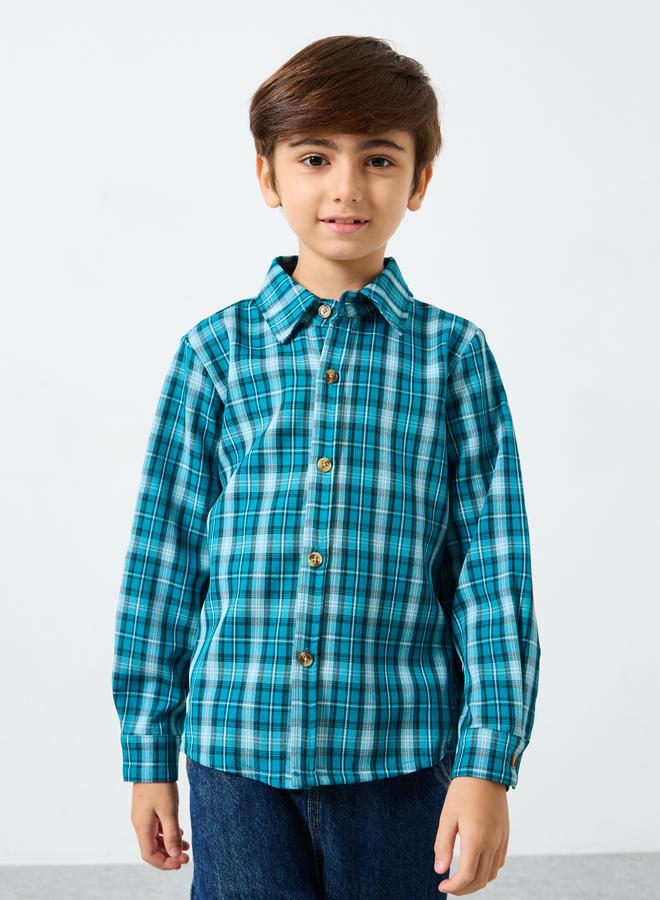 Styli Boys Blue Checkered Long Sleeve Shirt - Image 3