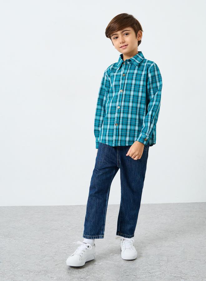 Styli Boys Blue Checkered Long Sleeve Shirt - Image 2