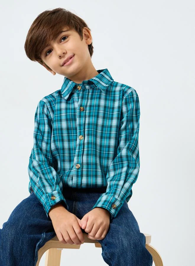 Styli Styli Boys Blue Checkered Long Sleeve Shirt