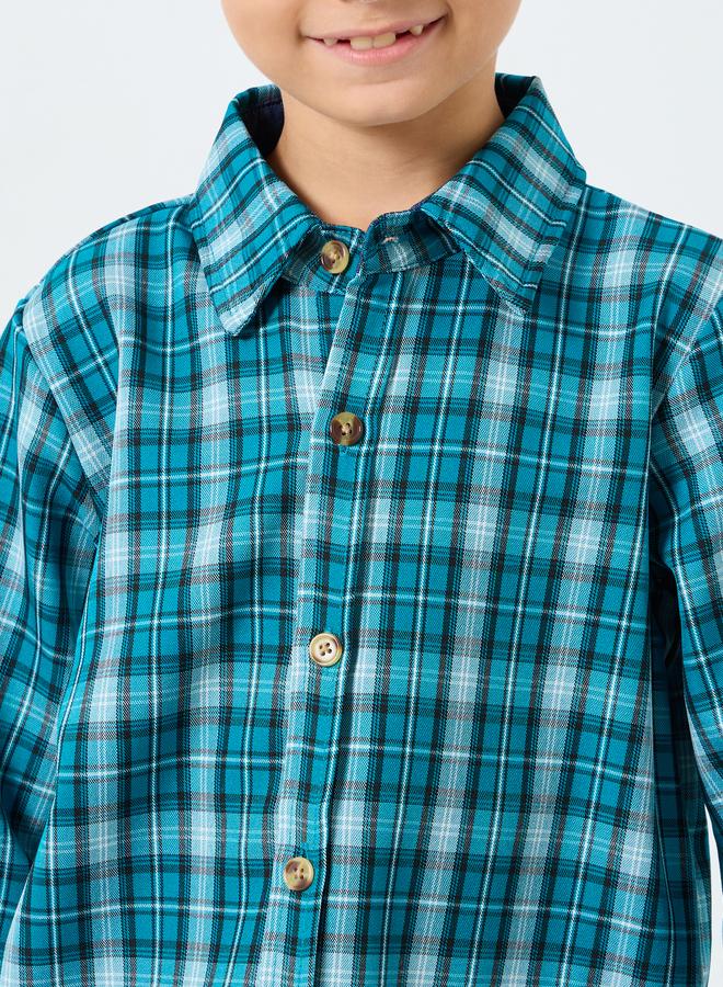 Styli Boys Blue Checkered Long Sleeve Shirt - Image 4