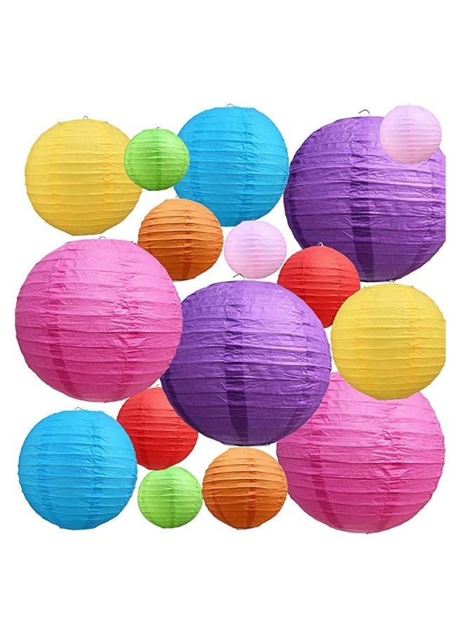 16Pcs Colorful Paper Lanterns Decorative, Chinese/Japanese Hanging Round Foldable Lantern, for Birthday, Wedding, , Bridal Shower, Home Decor, Party (Size of 4”, 6”, 8”, 10”)