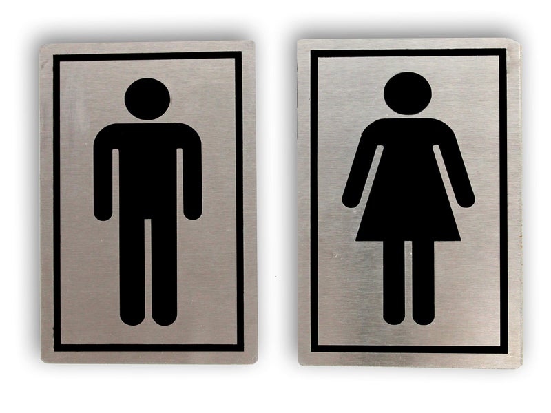 eSplanade Stainless Steel Men & Women Toilet Sign Bathroom (6 x 10.1 cm) | Male Female Washroom Door Sticker - Easy to Mount Weather Resistant Long Lasting Ink - Image 1