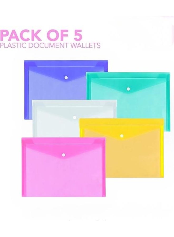 بريما مجلدات ملفات Prima A4 بلاستيكية لحفظ المستندات والأوراق المدرسية والمكتبية (عبوة من 5 قطع) متعددة الألوان - Image 1