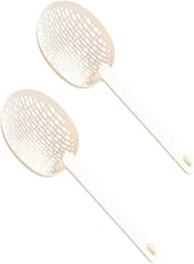 HAKIDZEL 2 Pcs strainer spoon wok skimmer slotted noodle spoons mesh strainer ladle dumpling strainer noodle filtering tools spaghetti skimmer scoop colander white plastic mesh abs juice 