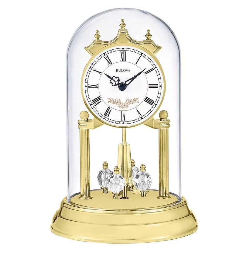 Bulova B8821 Heather Anniversary Clock | 9" Glass Dome Design | Rotating Crystal Pendulum | Westminster Chime | Engraving Plate - Image 3