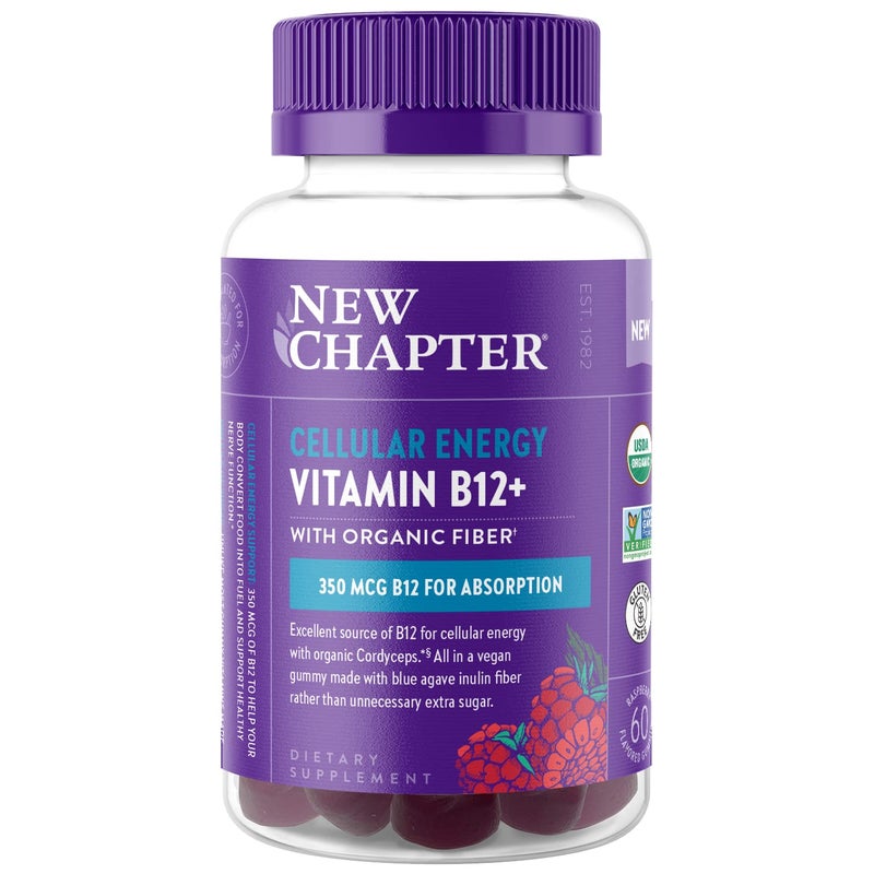 New Chapter Organic Vitamin B12 Gummies 44 Less Sugar USDA Organic Vegan B12 Two Daily Gummies for Cellular Energy Support with Cordyceps NonGMO Gluten Free Raspberry Flavored 60ct