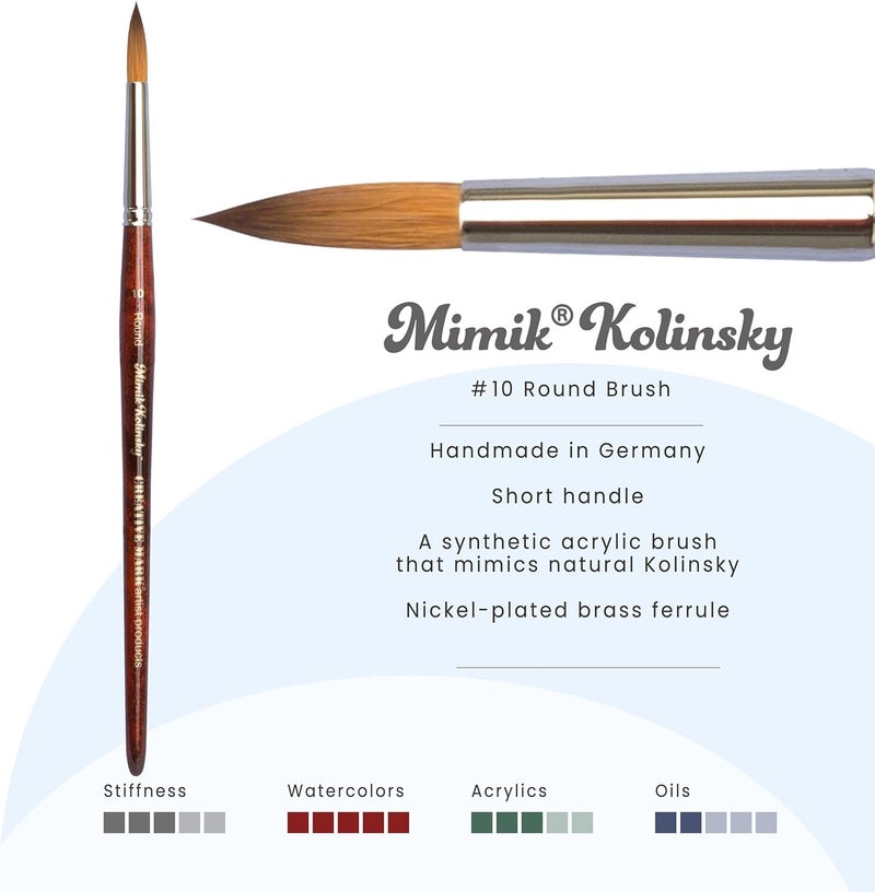 Creative Mark Mimik Kolinsky Watercolor Brush - # 10 Round - Short Handle Synthetic Paint Brush - Handmade in Germany - Synthetic Sable Paint Brushes for Professional Artists - Animal-Friendly - Image 2