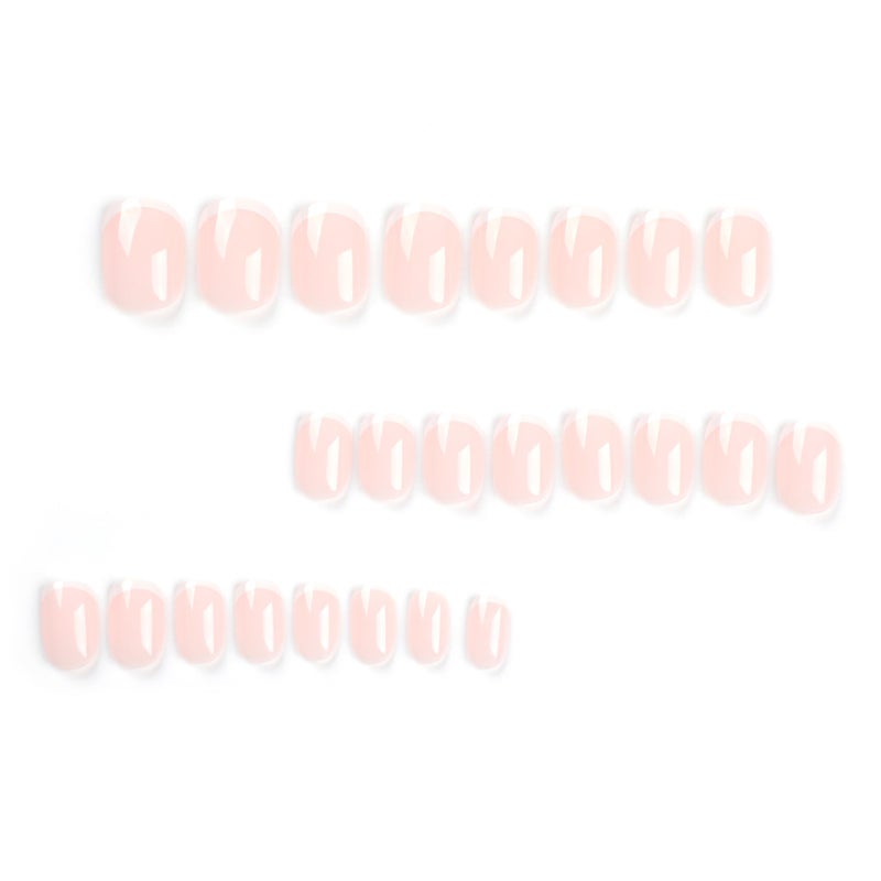 OCOUYVD Petite Press on Nails Extra Short French Tip Fake Nails Nude Stick on Nail Cute French Tip Glue Nails Gloss False Nails Reusable Artificial Nail for Women Manicure Art - Image 2
