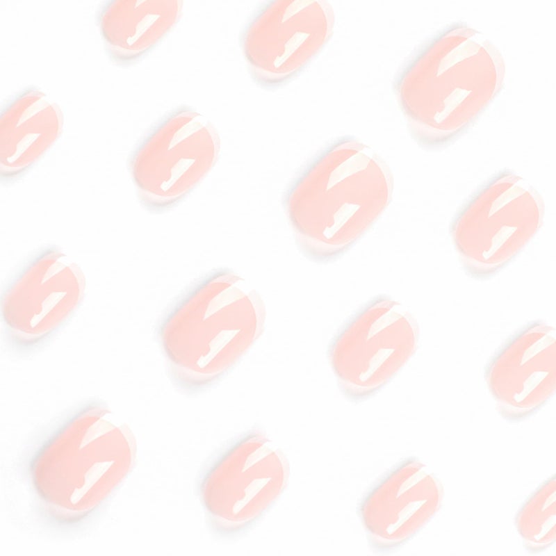OCOUYVD Petite Press on Nails Extra Short French Tip Fake Nails Nude Stick on Nail Cute French Tip Glue Nails Gloss False Nails Reusable Artificial Nail for Women Manicure Art - Image 4