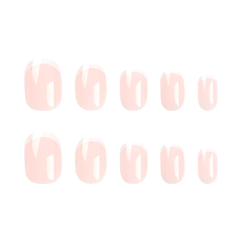 OCOUYVD Petite Press on Nails Extra Short French Tip Fake Nails Nude Stick on Nail Cute French Tip Glue Nails Gloss False Nails Reusable Artificial Nail for Women Manicure Art - Image 3
