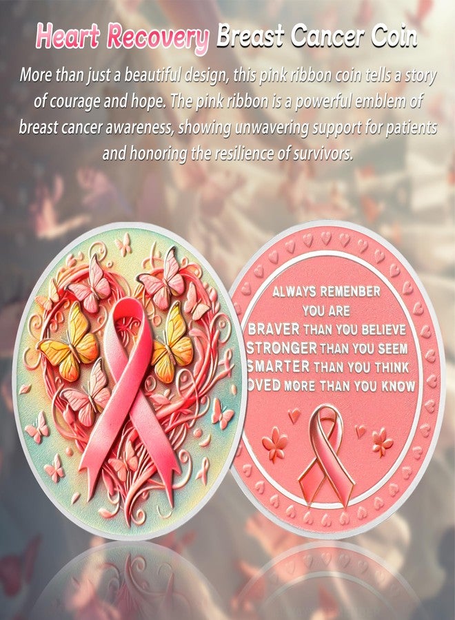 IELCJJ Heart Recovery Breast Cancer Coin - Inspirational Pink Butterfly Ribbon Chips - Daily Fight Cancer Care Awareness Accessories - Breast Cancer Gifts for Women Survivor - Healing Cancer Chemo Prayer - Image 2