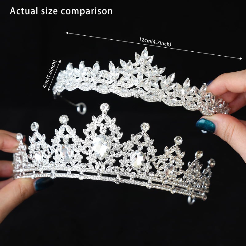 FORSEVEN Silver Crystal Princess Queen Tiara - Bride Rhinestone Crowns Headband for Women Wedding Birthday Halloween Prom Pageant Party Coming of Age Ceremony Photo Props (HG1233-Silver White) - Image 4