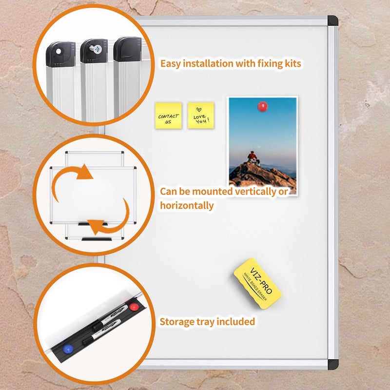VIZ-PRO لوحة بيضاء مغناطيسية VIZ-PRO / لوحة مسح جاف، 36 × 24 بوصة، تشمل 1 ممحاة و 2 قلم و 4 مغناطيسات - Image 3